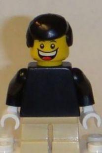 LEGO Minifigure-Plain Black Torso with Black Arms, Tan Short Legs, Black Male Hair-Town-TWN122-Creative Brick Builders